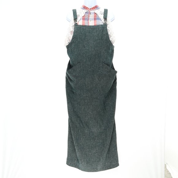 Timbuktu Station Sleeveless Drawstring Waist Midi Dress β’ 2 β’ Green/Gray - Picture 2 of 13